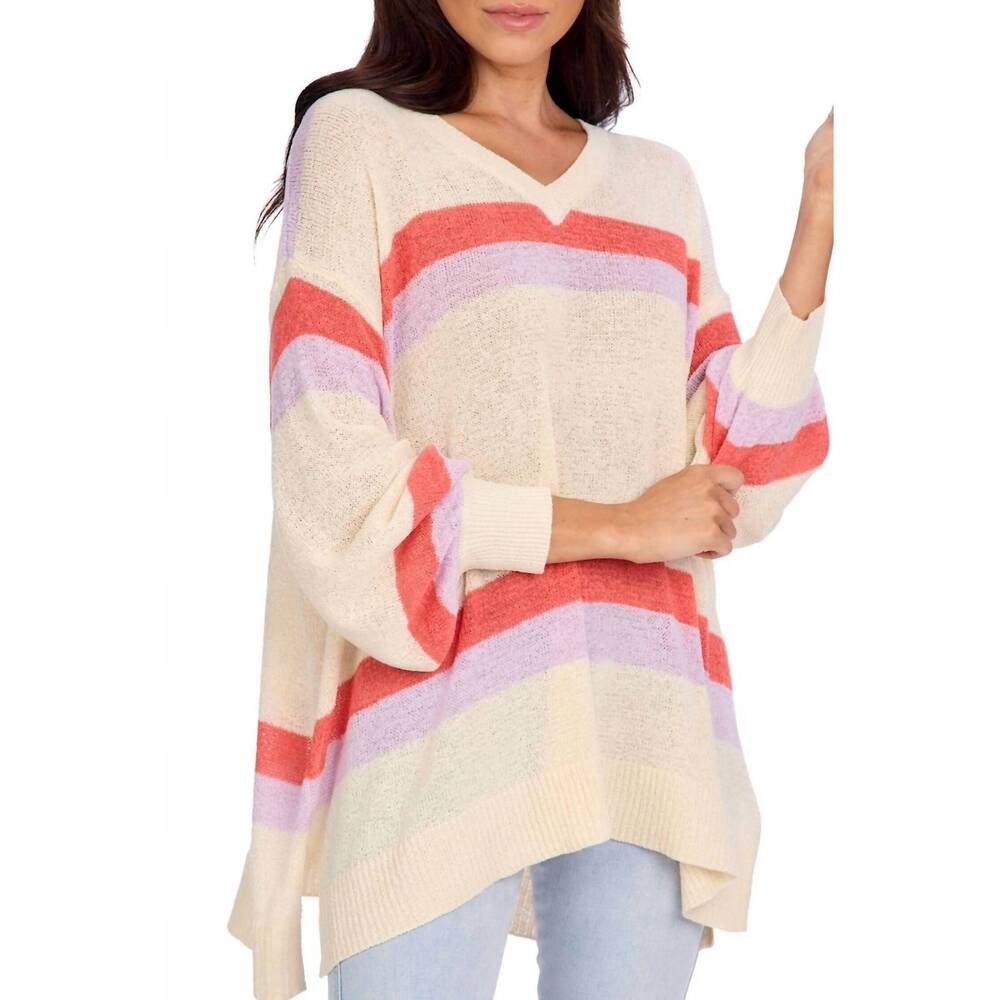 NEW MUDPIE archie v-neck sweater in white stripe